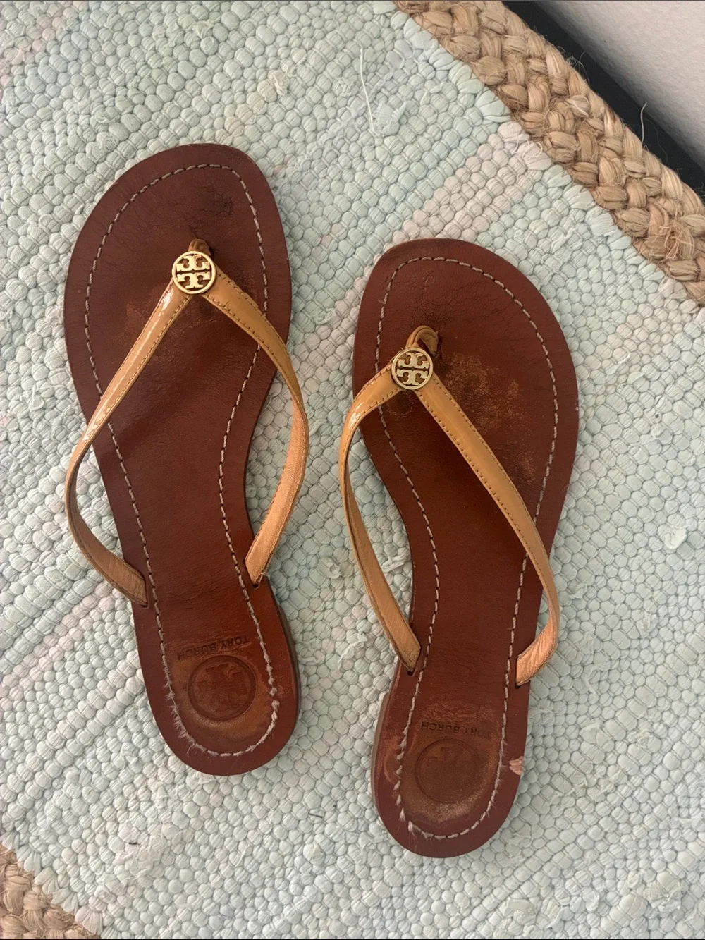 Tory Burch Brown Leather Sandal with Gold Logo
